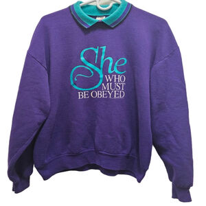 Vintage 90s Collared Crewneck Sweater - "She Who Must be Obeyed"
